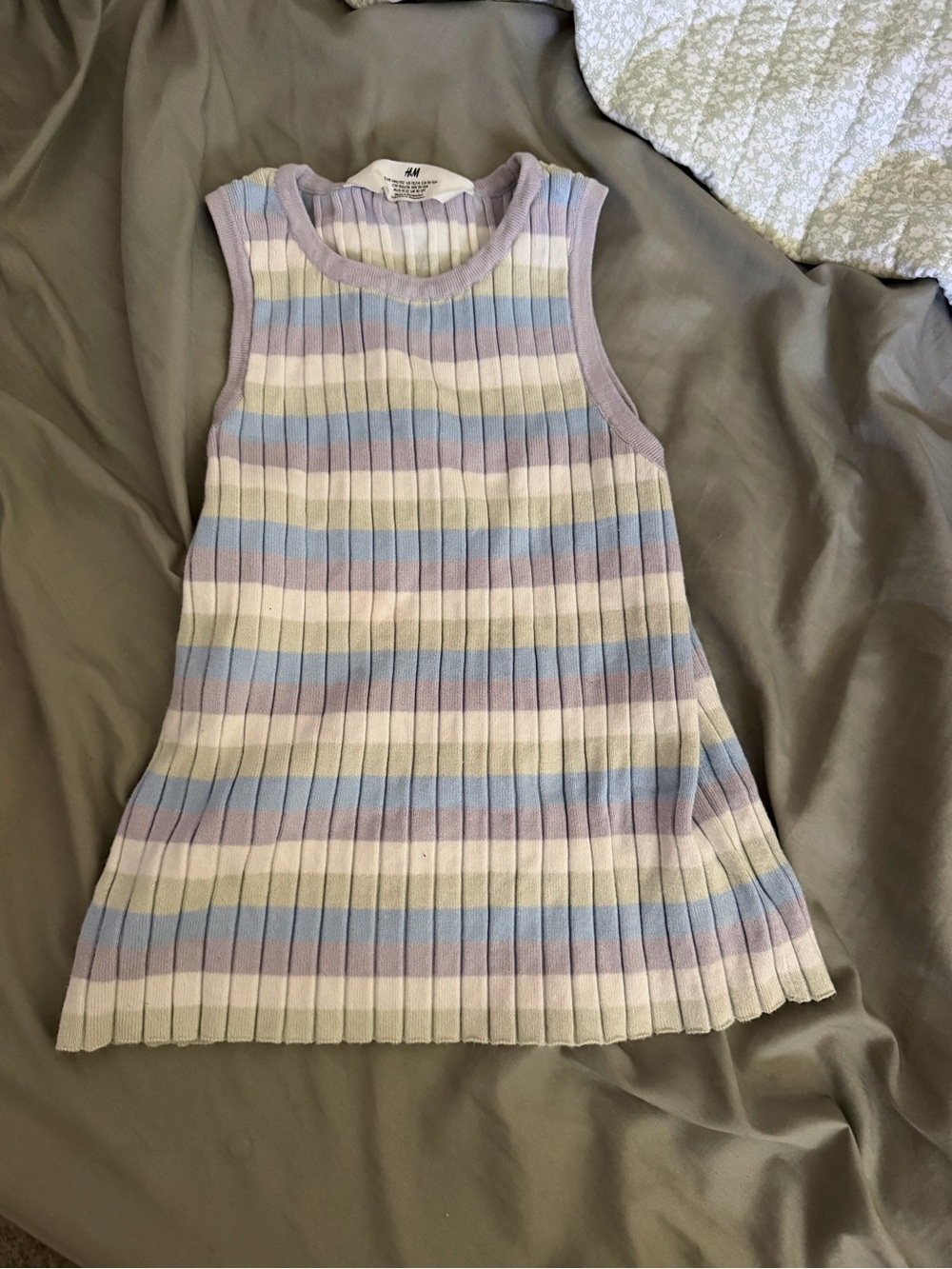 H&M Pastel Striped Ribbed Sleeveless Top - Blue, Lavender, Cream